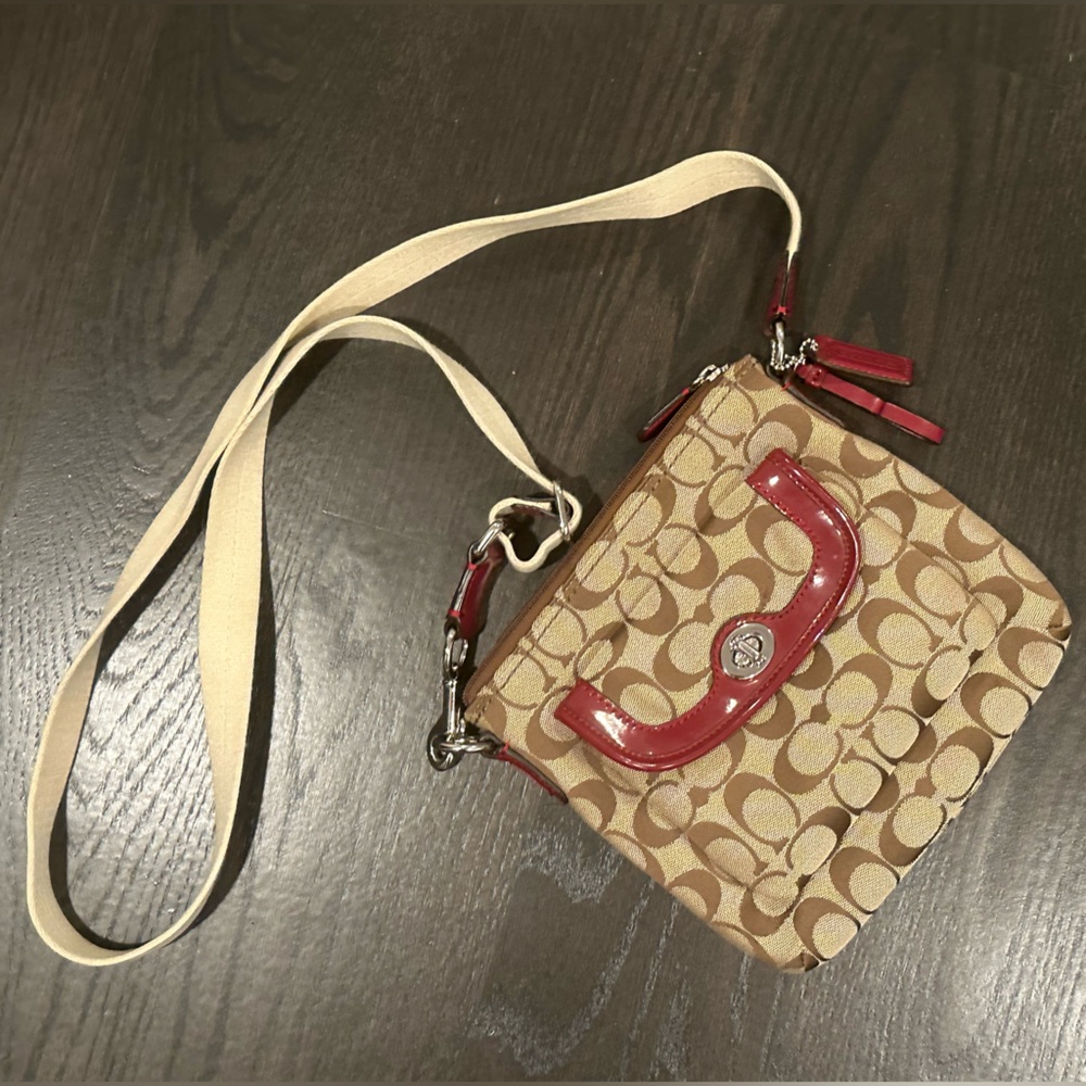 Coach Tan and Red Crossbody Bag